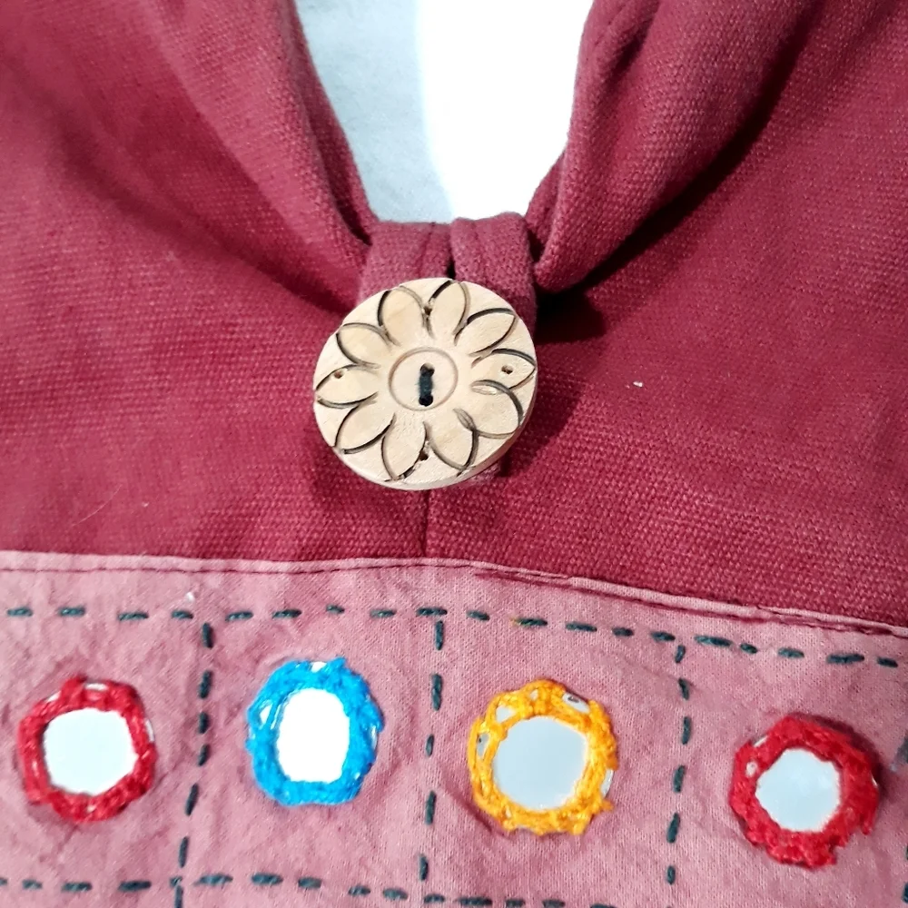 Boho Bag Shoulder/Crossbody Red and Multicolor With Mirrors Designed